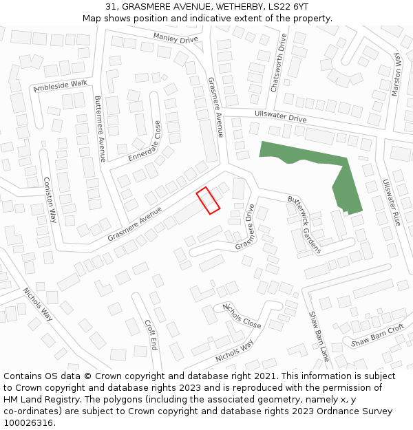 31, GRASMERE AVENUE, WETHERBY, LS22 6YT: Location map and indicative extent of plot