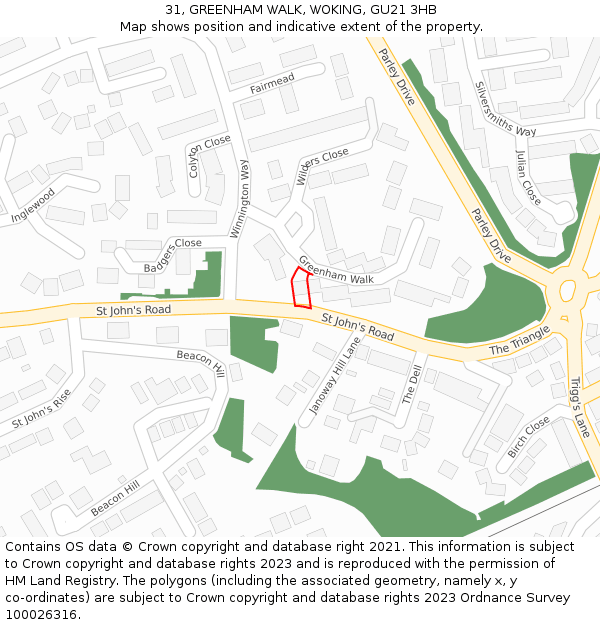 31, GREENHAM WALK, WOKING, GU21 3HB: Location map and indicative extent of plot