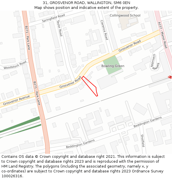 31, GROSVENOR ROAD, WALLINGTON, SM6 0EN: Location map and indicative extent of plot