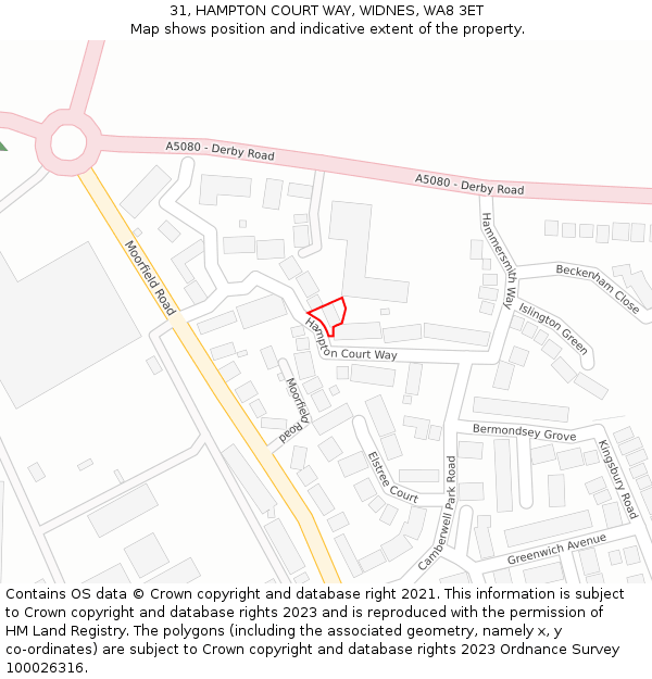 31, HAMPTON COURT WAY, WIDNES, WA8 3ET: Location map and indicative extent of plot