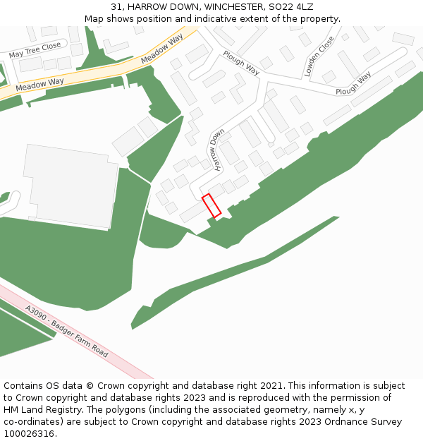 31, HARROW DOWN, WINCHESTER, SO22 4LZ: Location map and indicative extent of plot