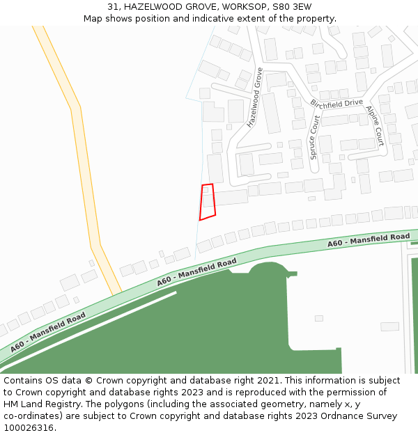 31, HAZELWOOD GROVE, WORKSOP, S80 3EW: Location map and indicative extent of plot