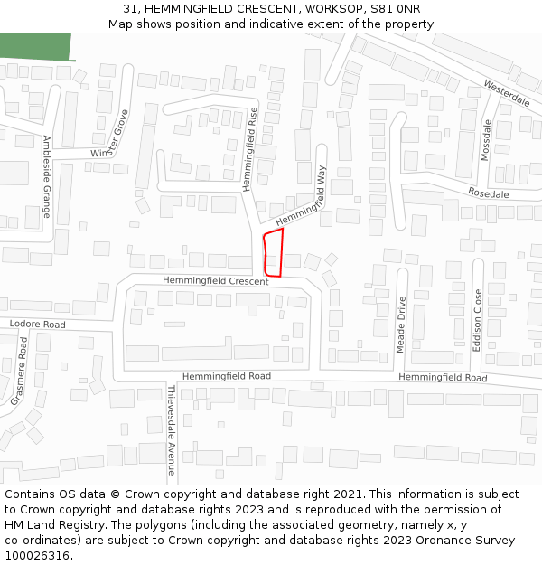 31, HEMMINGFIELD CRESCENT, WORKSOP, S81 0NR: Location map and indicative extent of plot