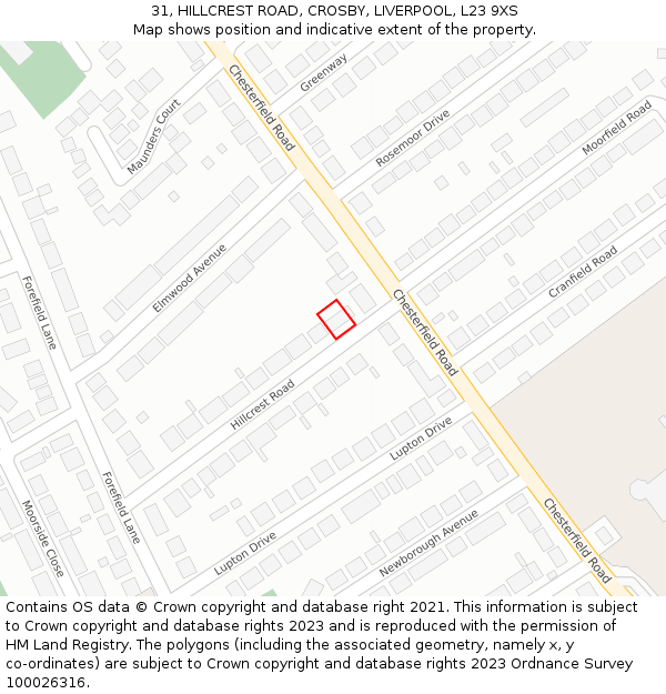 31, HILLCREST ROAD, CROSBY, LIVERPOOL, L23 9XS: Location map and indicative extent of plot