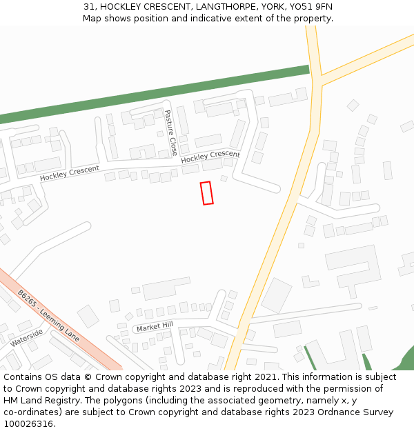 31, HOCKLEY CRESCENT, LANGTHORPE, YORK, YO51 9FN: Location map and indicative extent of plot