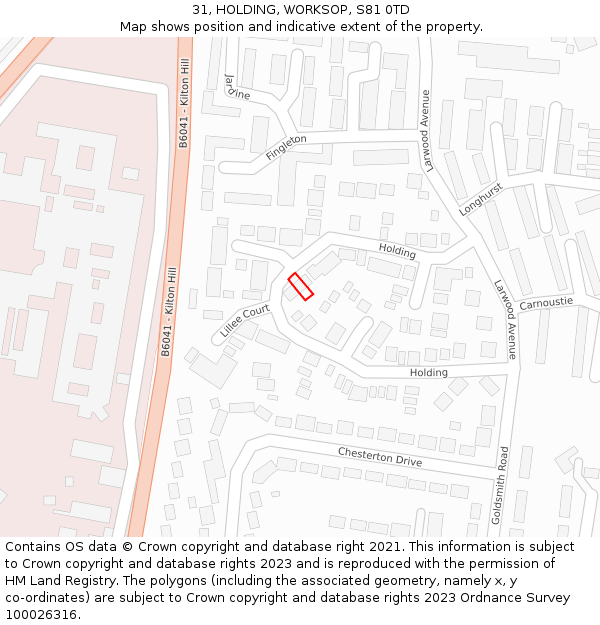 31, HOLDING, WORKSOP, S81 0TD: Location map and indicative extent of plot