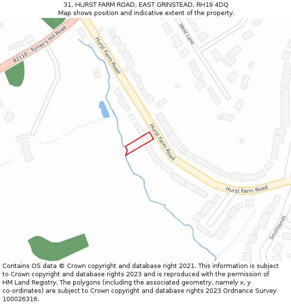 31, HURST FARM ROAD, EAST GRINSTEAD, RH19 4DQ: Location map and indicative extent of plot