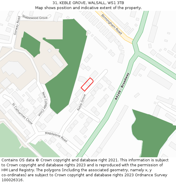 31, KEBLE GROVE, WALSALL, WS1 3TB: Location map and indicative extent of plot