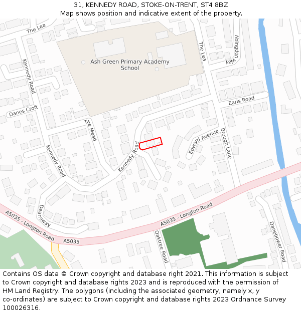 31, KENNEDY ROAD, STOKE-ON-TRENT, ST4 8BZ: Location map and indicative extent of plot