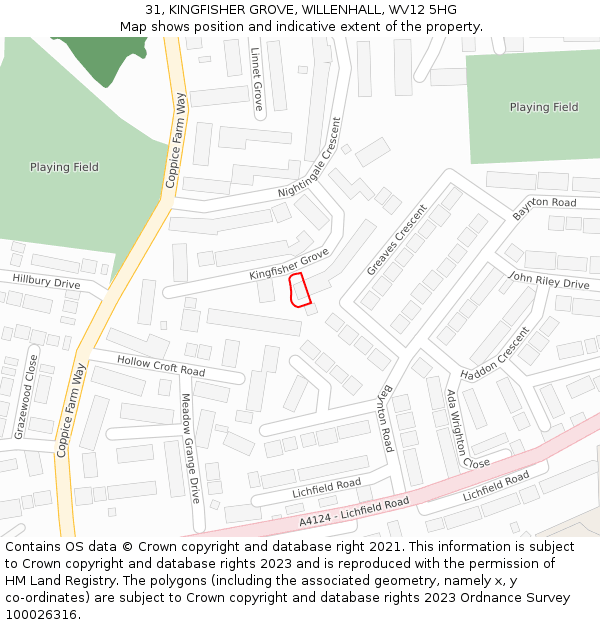 31, KINGFISHER GROVE, WILLENHALL, WV12 5HG: Location map and indicative extent of plot