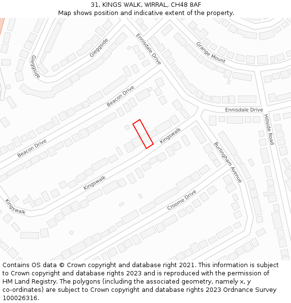 31, KINGS WALK, WIRRAL, CH48 8AF: Location map and indicative extent of plot