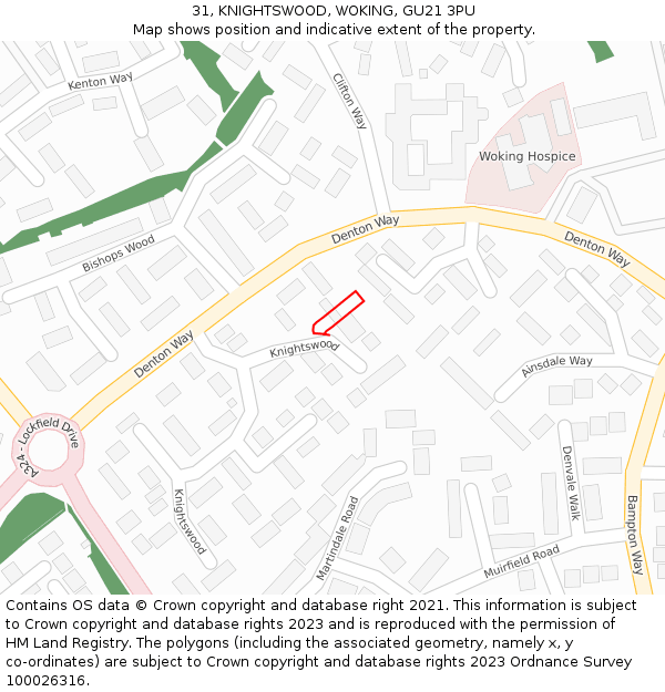 31, KNIGHTSWOOD, WOKING, GU21 3PU: Location map and indicative extent of plot