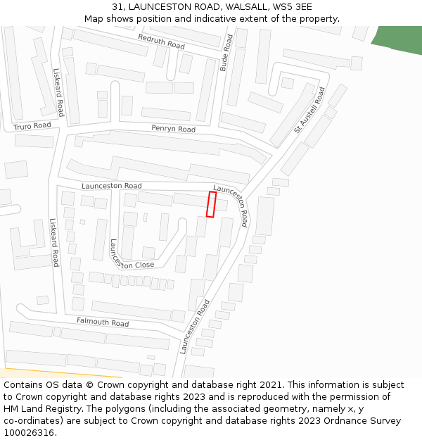 31, LAUNCESTON ROAD, WALSALL, WS5 3EE: Location map and indicative extent of plot