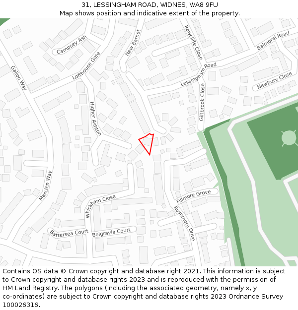 31, LESSINGHAM ROAD, WIDNES, WA8 9FU: Location map and indicative extent of plot