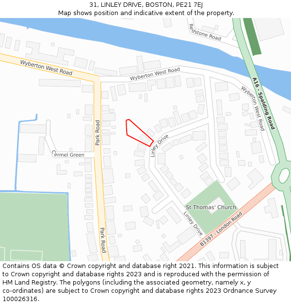 31, LINLEY DRIVE, BOSTON, PE21 7EJ: Location map and indicative extent of plot