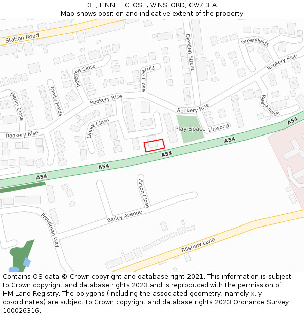 31, LINNET CLOSE, WINSFORD, CW7 3FA: Location map and indicative extent of plot