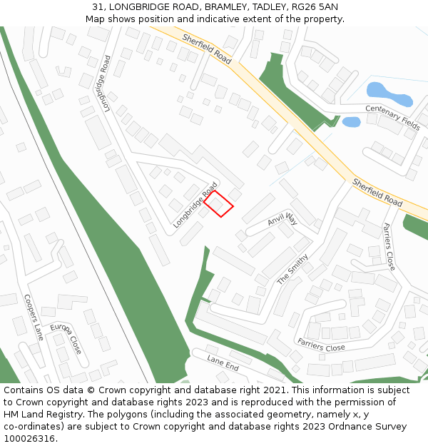 31, LONGBRIDGE ROAD, BRAMLEY, TADLEY, RG26 5AN: Location map and indicative extent of plot