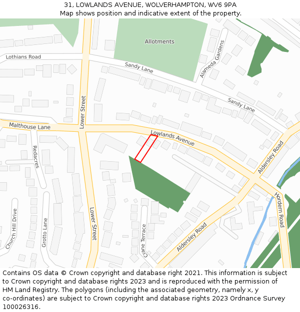 31, LOWLANDS AVENUE, WOLVERHAMPTON, WV6 9PA: Location map and indicative extent of plot