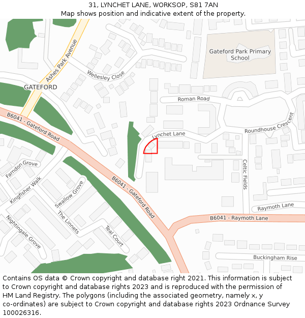 31, LYNCHET LANE, WORKSOP, S81 7AN: Location map and indicative extent of plot