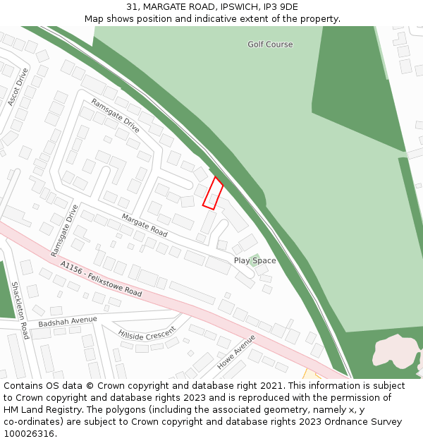 31, MARGATE ROAD, IPSWICH, IP3 9DE: Location map and indicative extent of plot