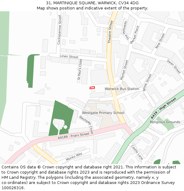 31, MARTINIQUE SQUARE, WARWICK, CV34 4DG: Location map and indicative extent of plot