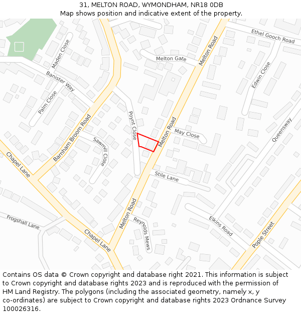 31, MELTON ROAD, WYMONDHAM, NR18 0DB: Location map and indicative extent of plot