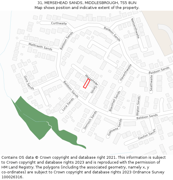 31, MERSEHEAD SANDS, MIDDLESBROUGH, TS5 8UN: Location map and indicative extent of plot