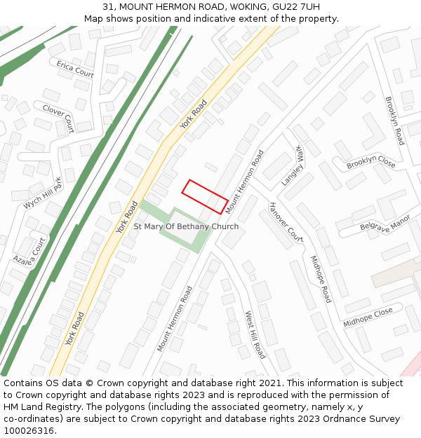 31, MOUNT HERMON ROAD, WOKING, GU22 7UH: Location map and indicative extent of plot