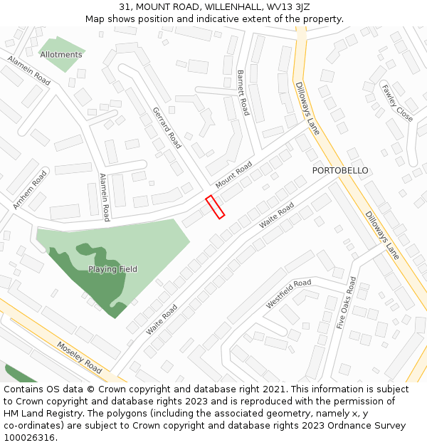 31, MOUNT ROAD, WILLENHALL, WV13 3JZ: Location map and indicative extent of plot