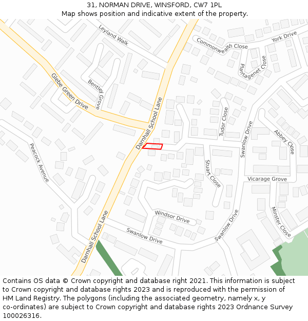 31, NORMAN DRIVE, WINSFORD, CW7 1PL: Location map and indicative extent of plot