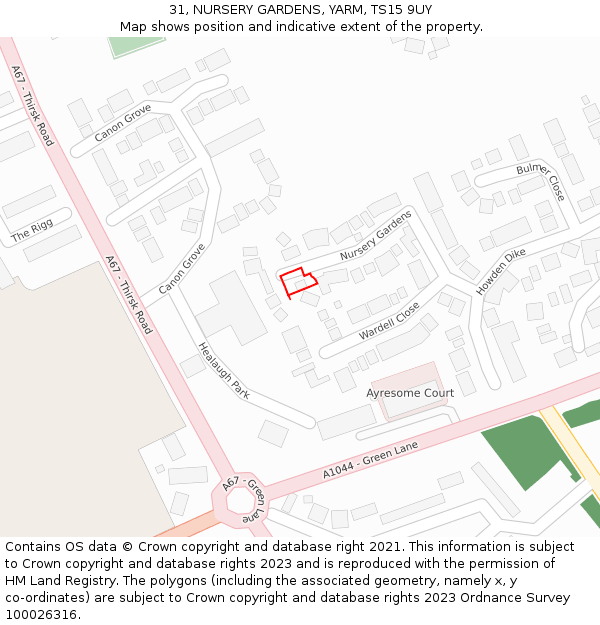 31, NURSERY GARDENS, YARM, TS15 9UY: Location map and indicative extent of plot