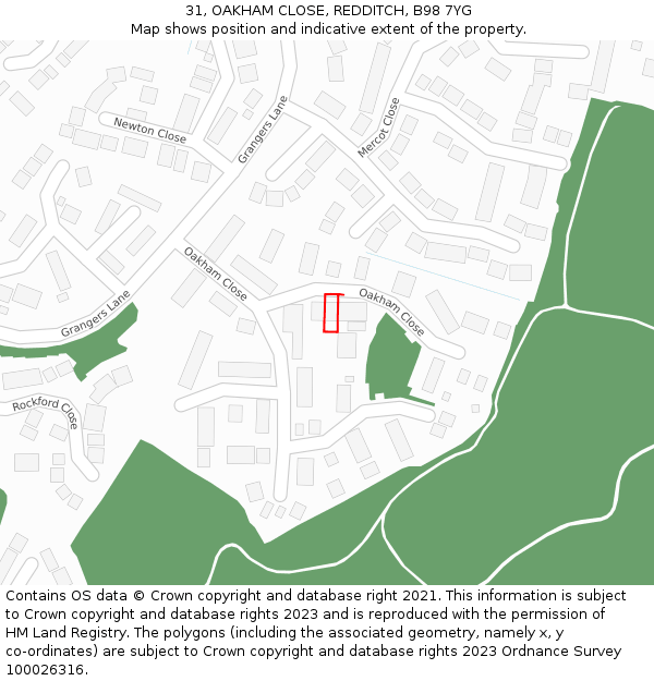 31, OAKHAM CLOSE, REDDITCH, B98 7YG: Location map and indicative extent of plot