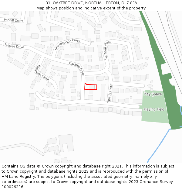 31, OAKTREE DRIVE, NORTHALLERTON, DL7 8FA: Location map and indicative extent of plot