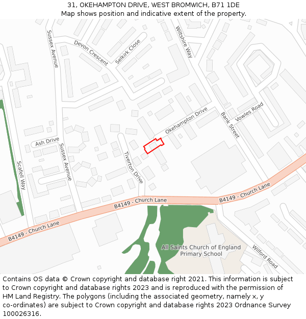 31, OKEHAMPTON DRIVE, WEST BROMWICH, B71 1DE: Location map and indicative extent of plot