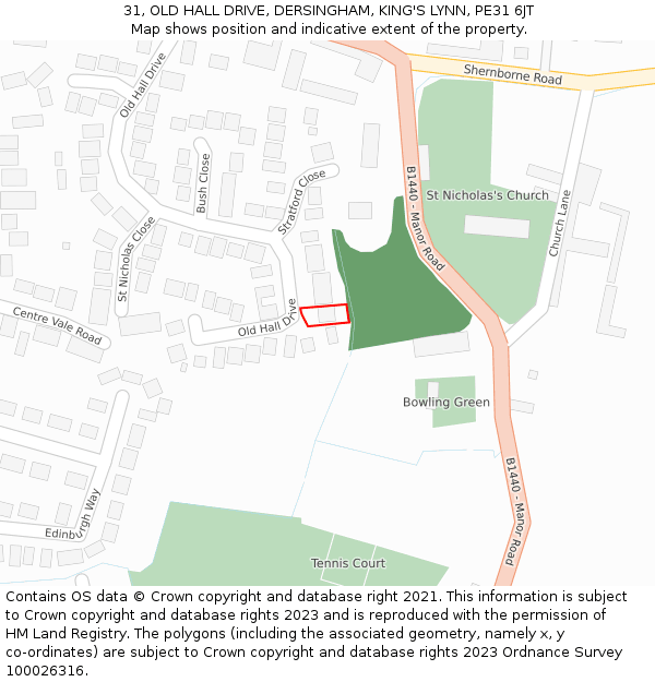 31, OLD HALL DRIVE, DERSINGHAM, KING'S LYNN, PE31 6JT: Location map and indicative extent of plot