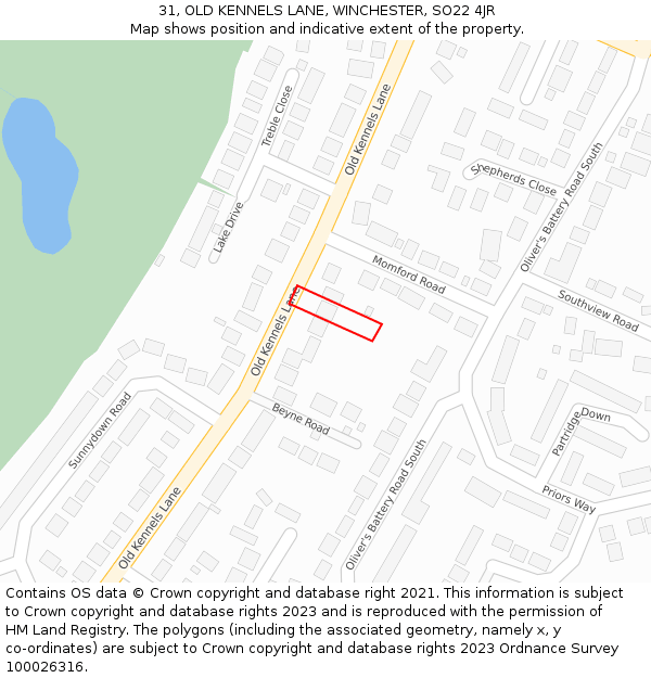 31, OLD KENNELS LANE, WINCHESTER, SO22 4JR: Location map and indicative extent of plot