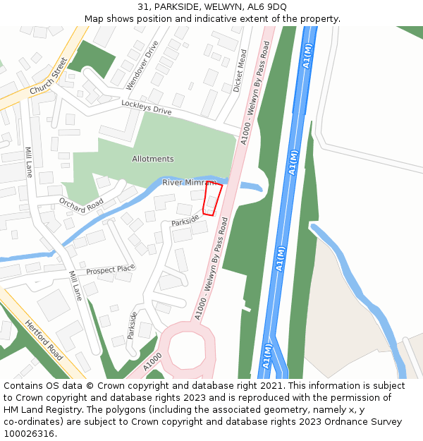 31, PARKSIDE, WELWYN, AL6 9DQ: Location map and indicative extent of plot