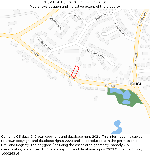 31, PIT LANE, HOUGH, CREWE, CW2 5JQ: Location map and indicative extent of plot