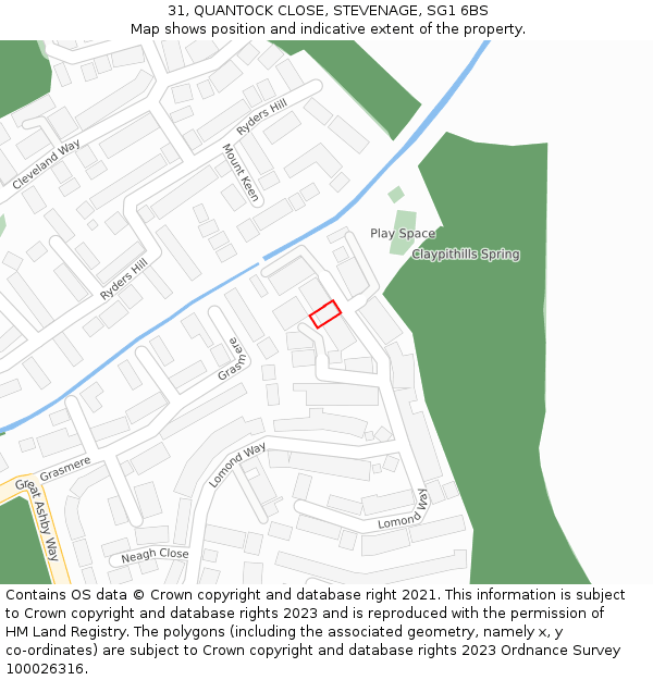 31, QUANTOCK CLOSE, STEVENAGE, SG1 6BS: Location map and indicative extent of plot