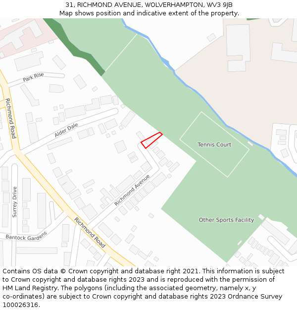 31, RICHMOND AVENUE, WOLVERHAMPTON, WV3 9JB: Location map and indicative extent of plot