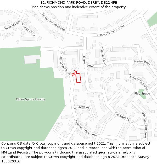 31, RICHMOND PARK ROAD, DERBY, DE22 4FB: Location map and indicative extent of plot