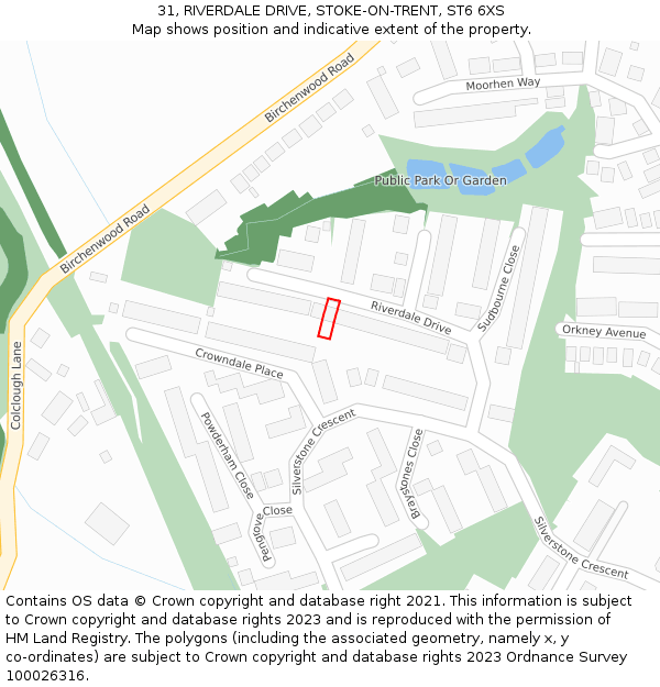 31, RIVERDALE DRIVE, STOKE-ON-TRENT, ST6 6XS: Location map and indicative extent of plot