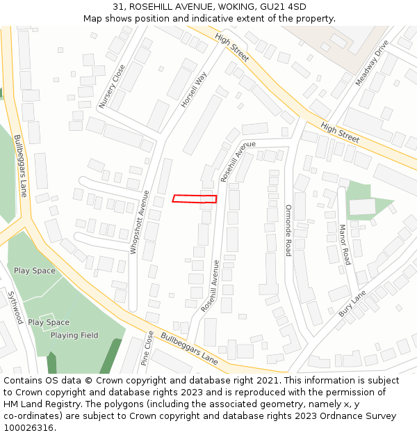 31, ROSEHILL AVENUE, WOKING, GU21 4SD: Location map and indicative extent of plot