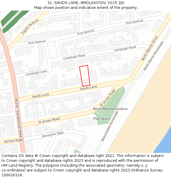 31, SANDS LANE, BRIDLINGTON, YO15 2JG: Location map and indicative extent of plot