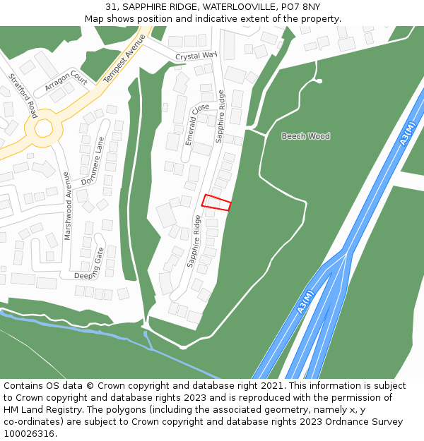 31, SAPPHIRE RIDGE, WATERLOOVILLE, PO7 8NY: Location map and indicative extent of plot