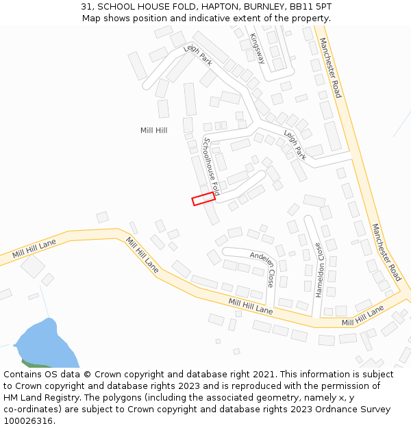 31, SCHOOL HOUSE FOLD, HAPTON, BURNLEY, BB11 5PT: Location map and indicative extent of plot