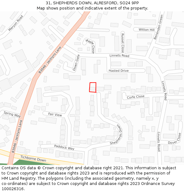 31, SHEPHERDS DOWN, ALRESFORD, SO24 9PP: Location map and indicative extent of plot