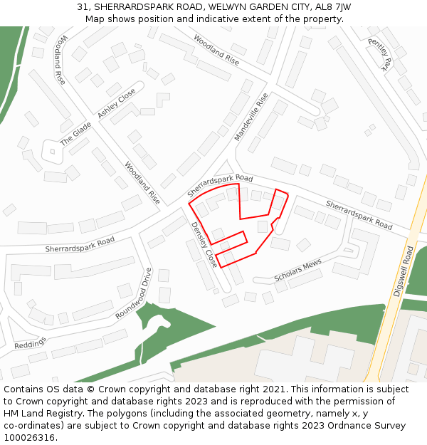 31, SHERRARDSPARK ROAD, WELWYN GARDEN CITY, AL8 7JW: Location map and indicative extent of plot