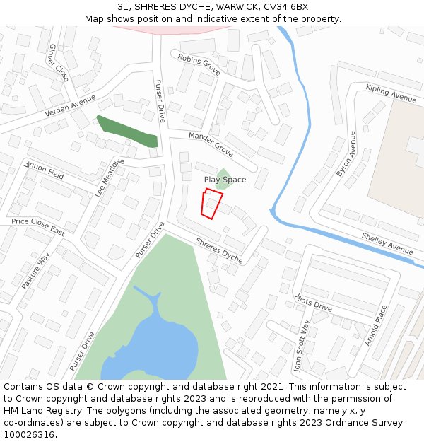 31, SHRERES DYCHE, WARWICK, CV34 6BX: Location map and indicative extent of plot