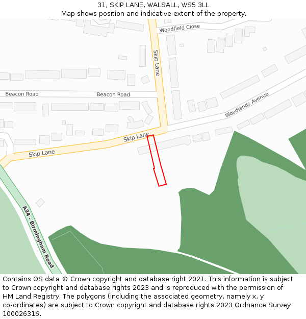 31, SKIP LANE, WALSALL, WS5 3LL: Location map and indicative extent of plot